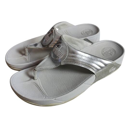 Fitflop Women's Sz 8 Walkstar Sandals Silver Metallic Comfort Shoes Platform - Picture 1 of 8